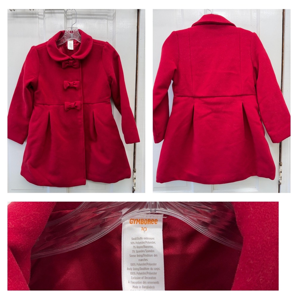 Gymboree Girls Red Bow Holiday Traditions Winter Pea Coat Fully Lined Size‎ 10